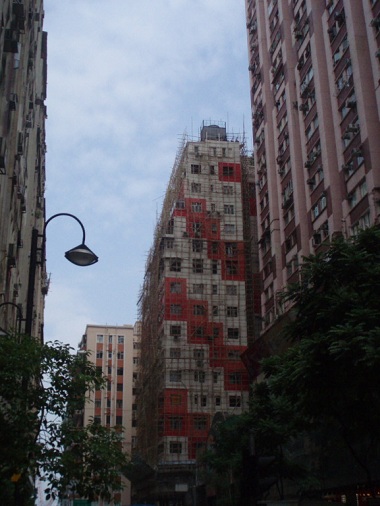 Bamboo scaffolding in streets of Hong Kong