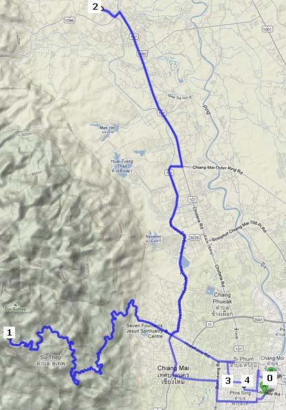 Route for our visits in Chiang Mai and around