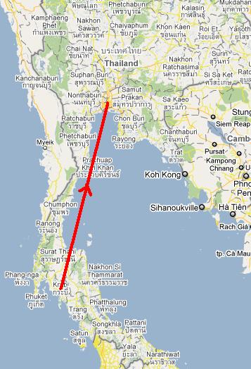 Flight route Krabi-Bangkok