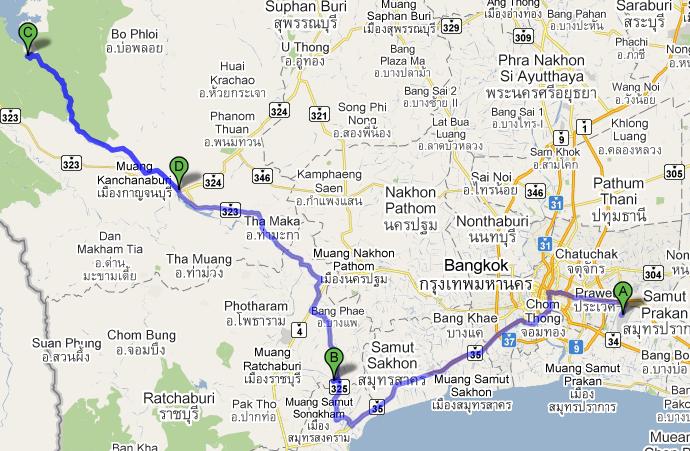 Route from Airoport to Kanchanaburi