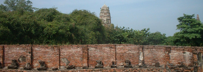 Row of Budas with Wat Phra Ram top at bottom
