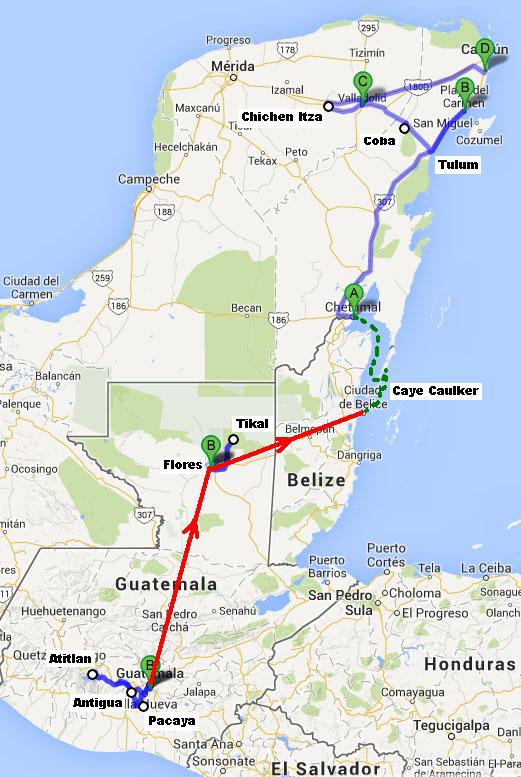 Our itinerary through Guatemala, Belize and Mexico