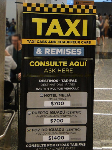 Tarifas de los taxis en el aeropuerto de Iguaz