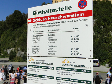Bus rates for the way up to Neuschwanstein Castle