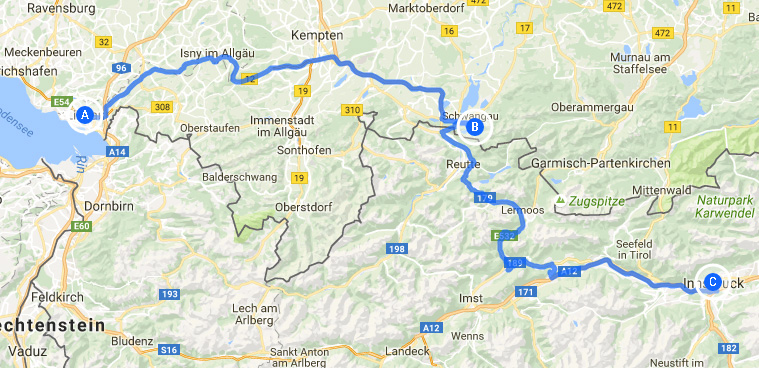 Route Lindau - Innsbruck
