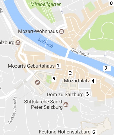 Mapa de la ciudad vieja de Salzburgo