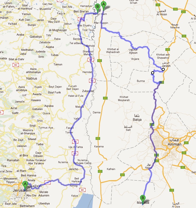 Jerusalem to Madaba route