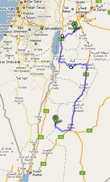 Route Dead Sea until Petra