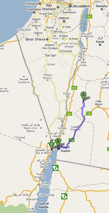 Route from Petra to Egypt