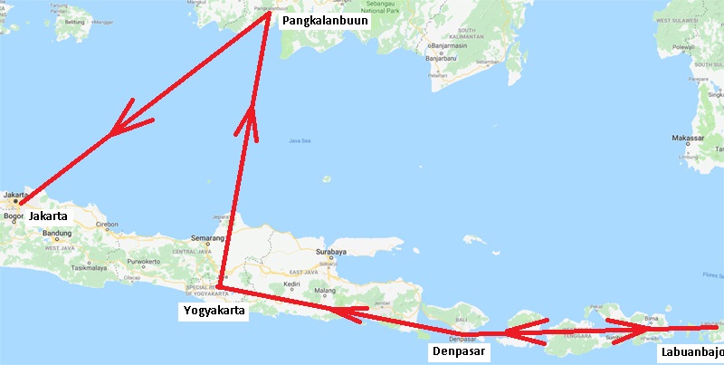 Domestic flights and itinerary in Indonesia