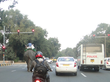 Elephants are a vehicle in India