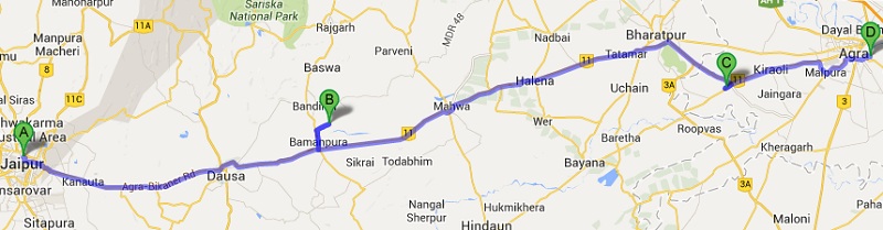 Route Jaipur - Agra