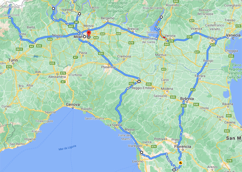 Itinerario por Italia en coche