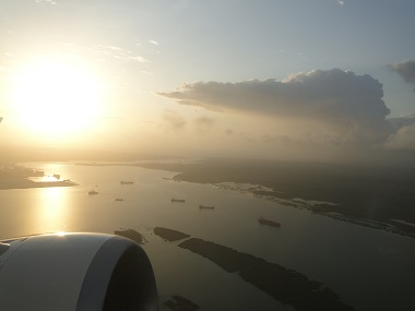 Sun rise in Mombasa while taking off