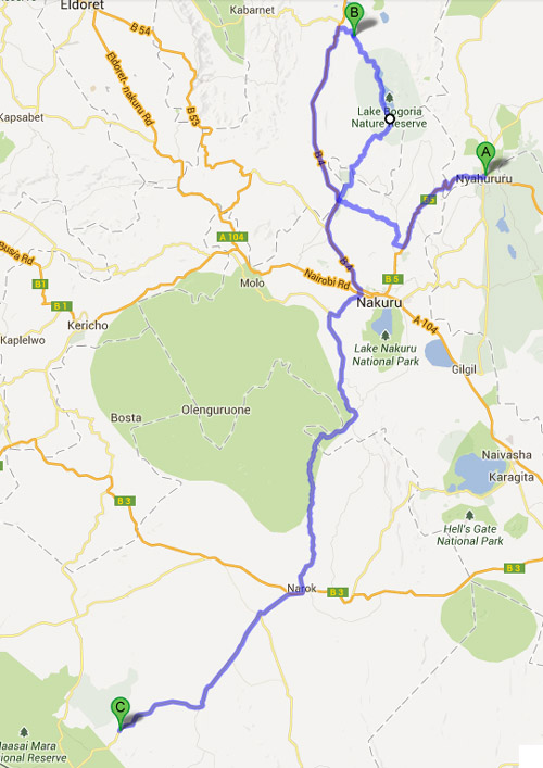 Route Nyahururu - Bogoria - Maasai Mara