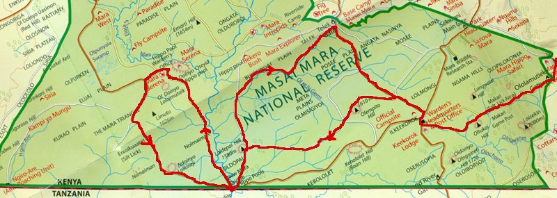 Itinerario seguido en Masai Mara