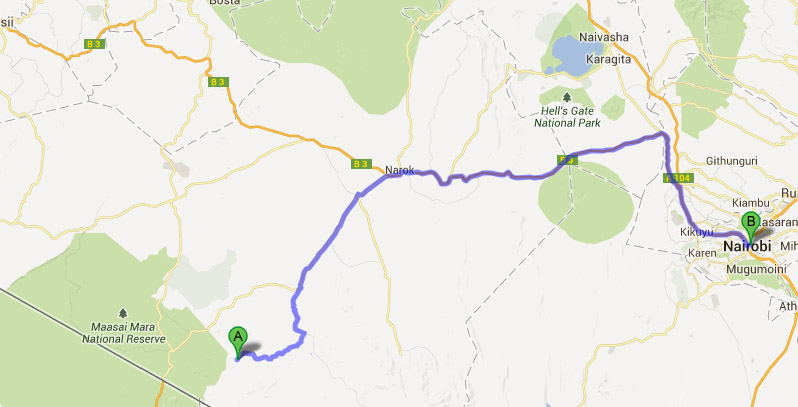 Route Maasai Mara - Nairobi
