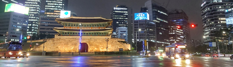 Sungnyemun Gate illuminated at night