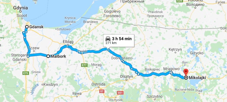 Route Gdansk - Mikolajki