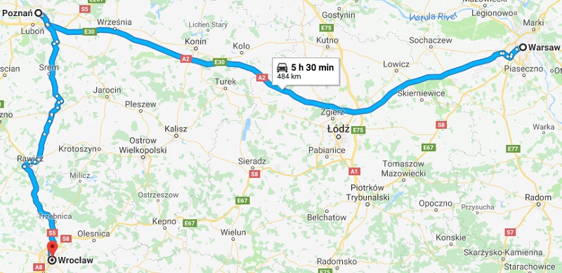 Route Warsaw - Poznan -Wroclaw