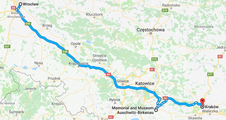 Route Wroclaw - Auschwitz - Cracovia