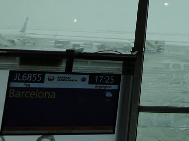 Boarding gate for flight to Barcelona