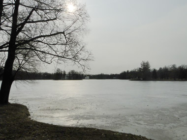 Frozen lake at Catherine Palace's gardens