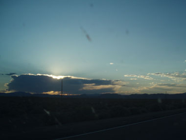 Getting dark while driving through the desert