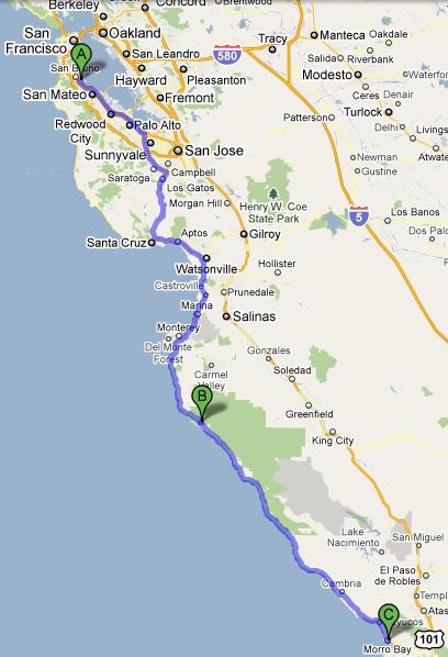 Route from SFO to Big Sur