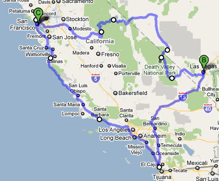 USA West Coast route