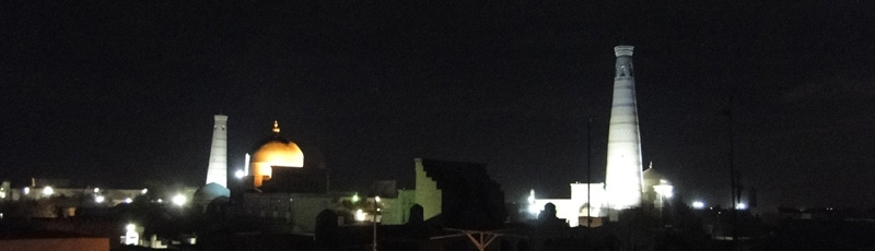 Night views of Khiva from hotel terrace