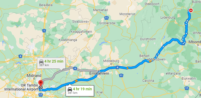 Route to Johannesburg airport