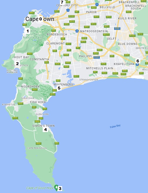 Mapa de la zona de Ciudad del Cabo