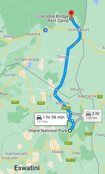 Route from Hlane to Kruger National Park